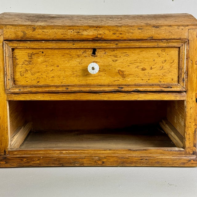 Antique Wooden Two Drawer Tabletop Cabinet With Dome Treasure Chest Top in Golden Brown For Sale - Image 11 of 16