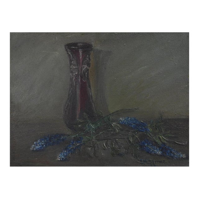 Small Early 20th Century Stella Meyer Sterne Bluebonnet Still Life Painting For Sale