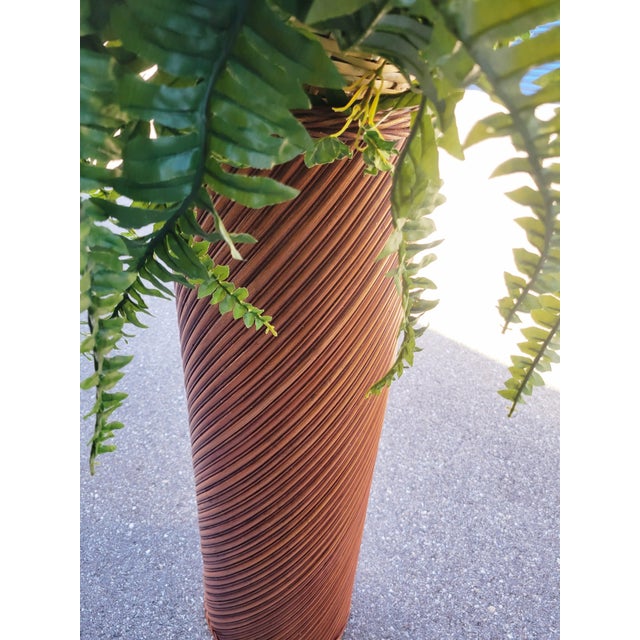 Vintage Mid Century Modern Tall Pencil Reed Cylindrical Planter Pot Pedestal For Sale In West Palm - Image 6 of 6