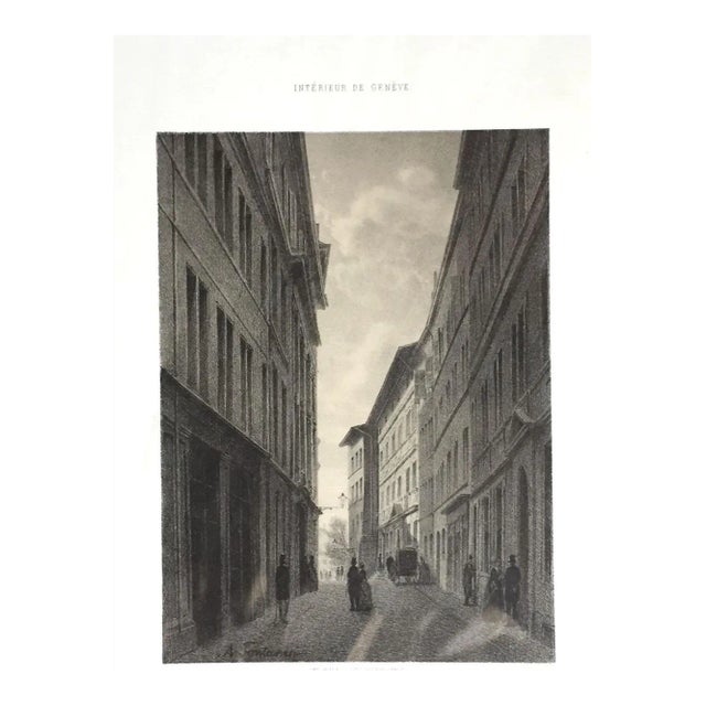 Interieur de Geneve. Rue de l'Hotel de Ville - Lithograph by A. Fontanesi - 1854 1854 For Sale