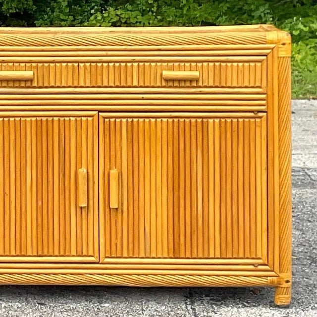 Wood Late 20th Century Vintage Coastal Twisted Pencil Reed Credenza For Sale - Image 7 of 14