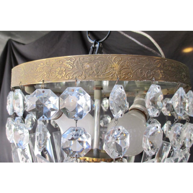 Metal Early 20th Century Louis XVI Crystal Basket Flush Mount For Sale - Image 7 of 15