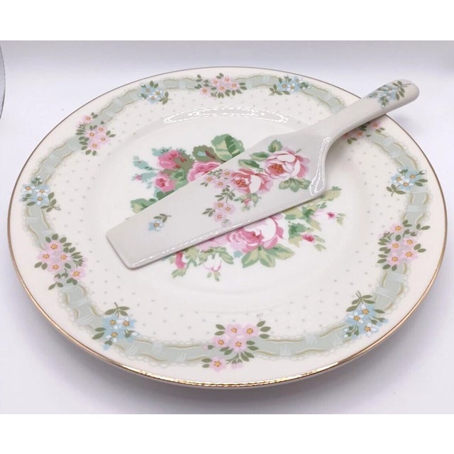 Vintage Andrea by Sadek MCM Floral Pie Plate & Pie Server For Sale - Image 4 of 5