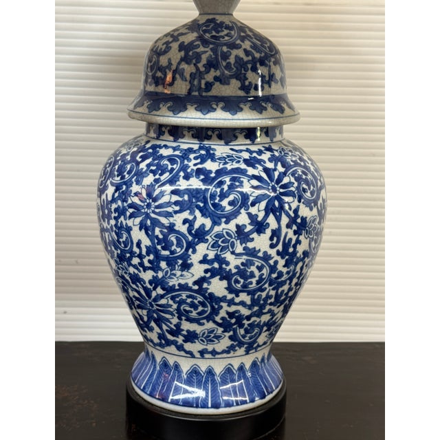 Blue & White Ginger Jar Table Lamps, Pair For Sale - Image 10 of 12