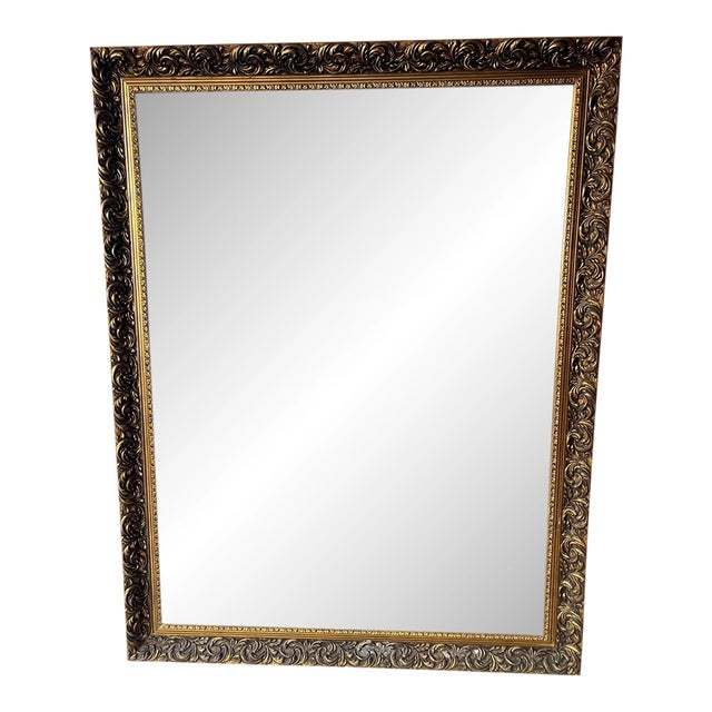 Mid 20th Century Large Baroque-Style Carved Gilt Wood Mirror — Dense Acanthus Scrollwork Frame For Sale
