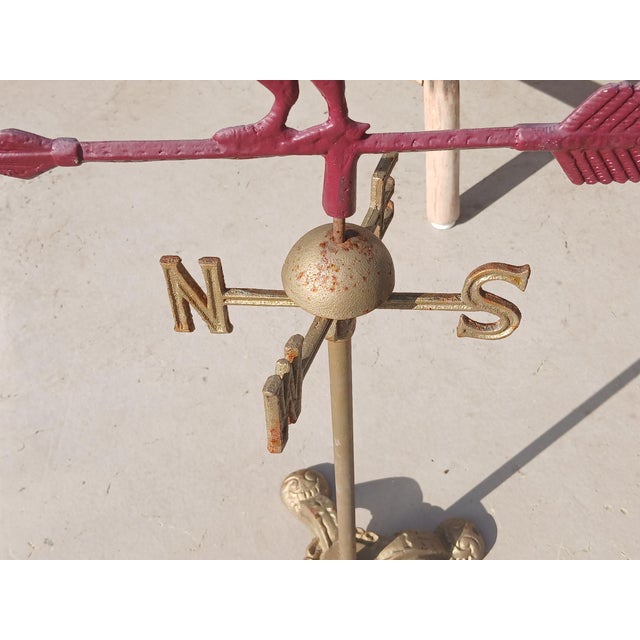 American Vintage Cast Iron Red Rooster Weathervane For Sale - Image 3 of 7