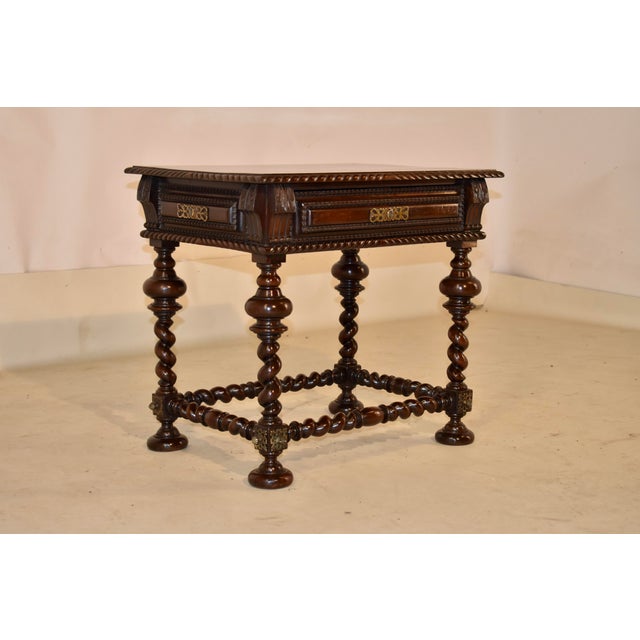 Mid-19th century Portuguese side table with fabulous hand turned legs and stretchers. The top features a wonderfully...