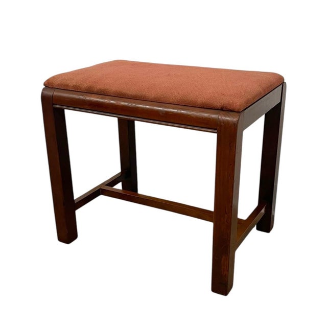 Mid-Century Modern Vintage Mid Century Modern Upholstered Bench Stool With Wooden Frame For Sale - Image 3 of 10