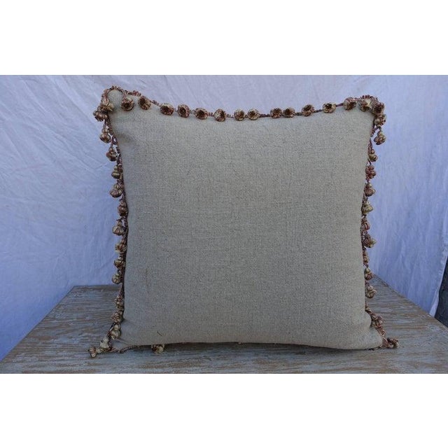 Rococo Metallic & Chenille Floral Appliqued Linen Pillows, a Pair For Sale - Image 3 of 4