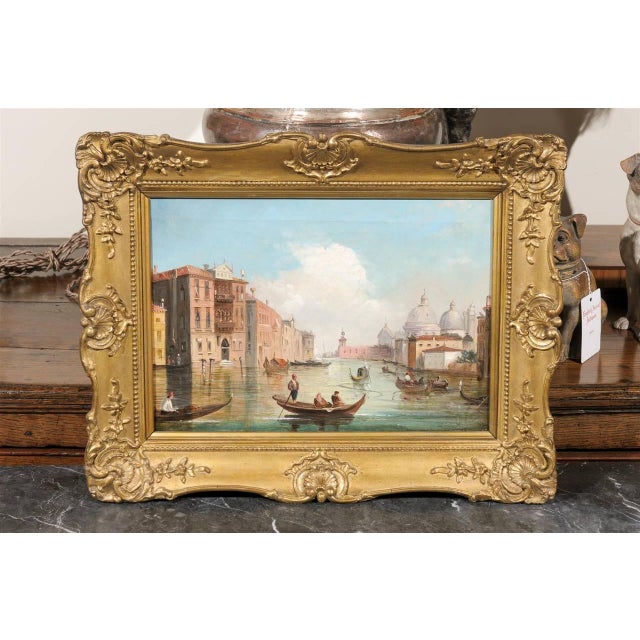 This Italian oil on canvas painting of Venice was made in the early 19th century. Featuring one of the most striking...