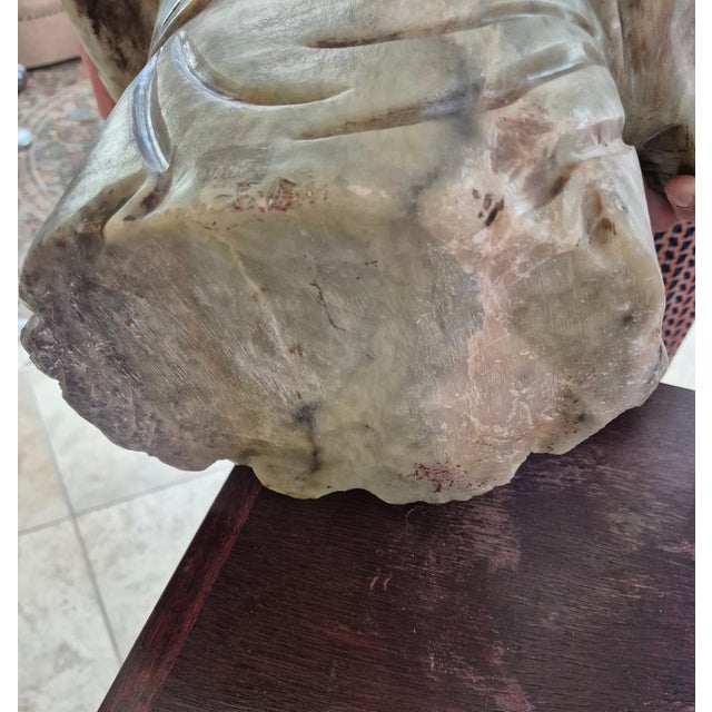 Late 20th Century Large Vintage Hand-Carved Green Soapstone Laughing Buddha Statue For Sale - Image 5 of 8