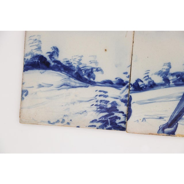 19th Century Set of Four Tiles Blue & White Depicting a Hand, Landscapes and a Hand Holding a Fan For Sale - Image 6 of 13