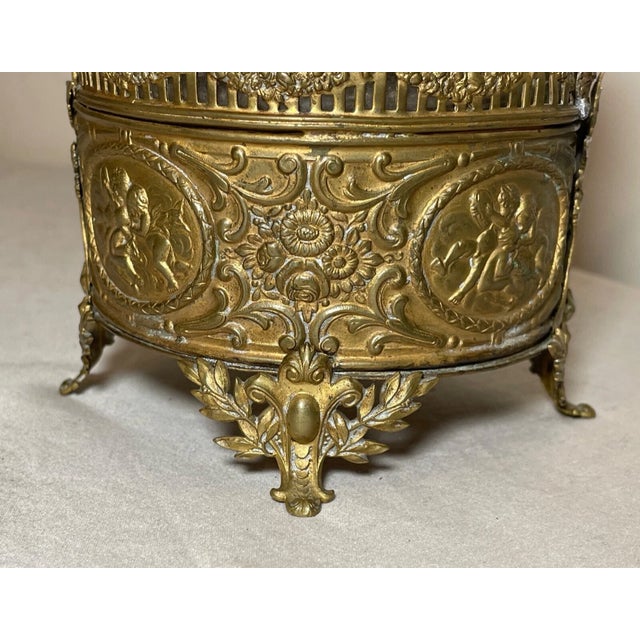 19th Century Antique 19th Century Ornate Bronze Porcelain Glass Vanity Casket Dresser Box Jar For Sale - Image 5 of 16