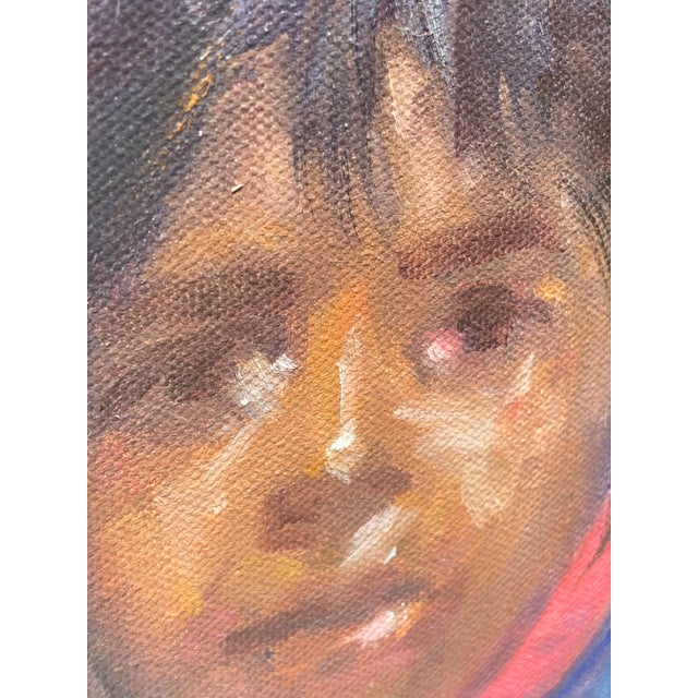 Late 20th Century Late 20th Century Oil on Canvas Portrait Painting of a Beautiful Navajo Child, Framed For Sale - Image 5 of 13