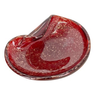 Red Murano Glass Shell Bowl with Gold Dust, Italy, 1970s For Sale
