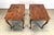 A pair of Italian rococo style tables featuring a patterned olive or walnut burl wood top, a band of satinwood along the...