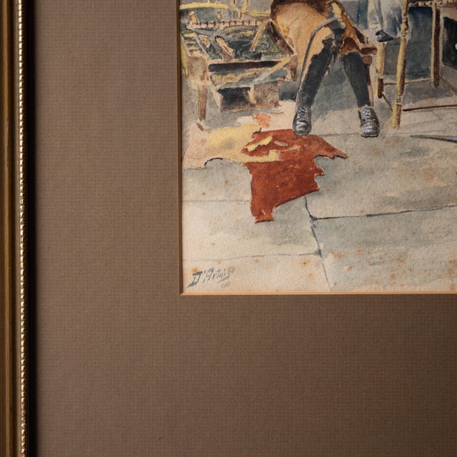 1900 - 1909 Watercolor of a Cobbler's Workshop Interior, Signed D'Artois, 1902 For Sale - Image 5 of 5