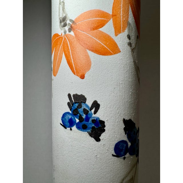 Orange Mid 20th Century Chinese Hand Painted Porcelain Trumpet Vase With Floral Decoration and Calligraphy For Sale - Image 8 of 9