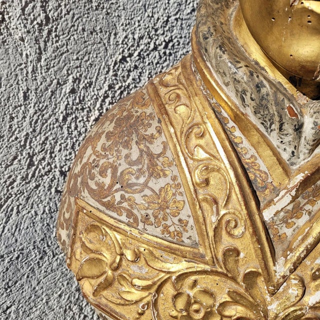 Unknown, Bust of Saint or Bishop, 17th-18th Century, Gilded Wood For Sale - Image 10 of 18