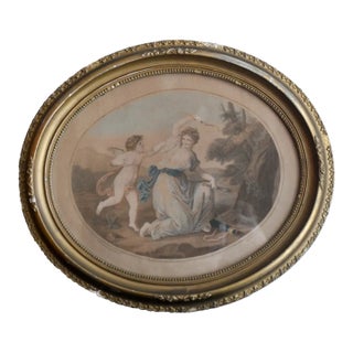 Gold Gilded Framed Romantic Print Cupid Disarmed by Euphrosine Goddess Mirth For Sale