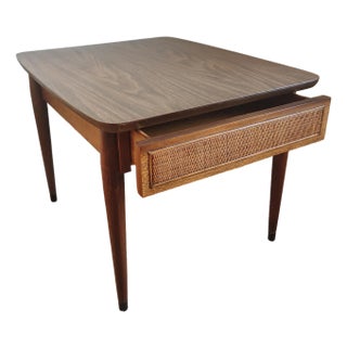 Mid-Century Modern American of Martinsville End Table – With Woven Rattan Drawer, Circa 1960s For Sale