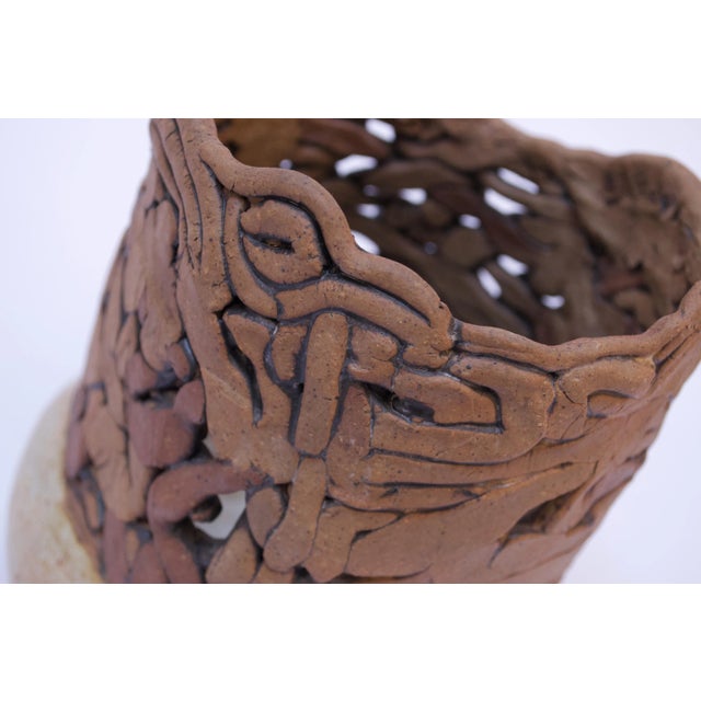 1970s Textured Stoneware Vase Signed For Sale - Image 9 of 13