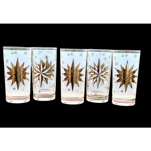 Federal Glass 1970s Mid-Century Modern Federal Glass Atomic 22 Karat Gold North Star Mid-Century Highball Glasses Starburst Set of 5 Bartlett-Collins For Sale - Image 4 of 7