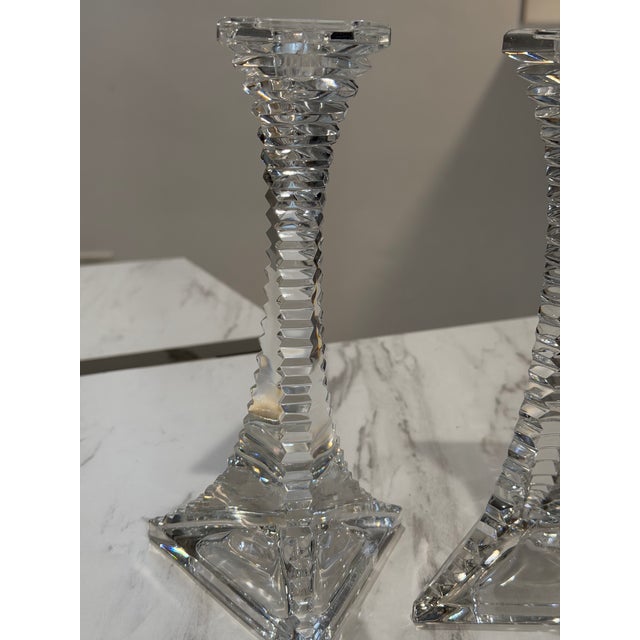 24% Lead Crystal Unique Triangle Eiffel Tower Shape Candle Holder Candlesticks For Sale - Image 4 of 8