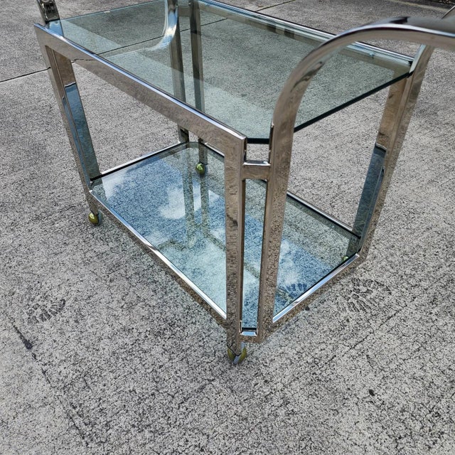 MCM Milo Baughman Style Chrome Bar Serving Cart 1970s For Sale - Image 12 of 18