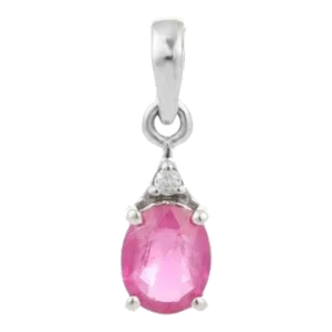 14k Solid White Gold Genuine Ruby Diamond Pendant
