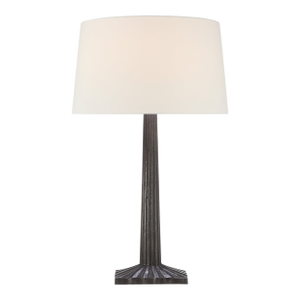 Chapman & Myers by Visual Comfort Signature Strie Fluted Column Table Lamp in Aged Iron with Linen Shade