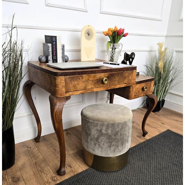 1960s Mid-Century Modern Italian Art Deco Walnut Burl Desk, 1960s For Sale - Image 5 of 10