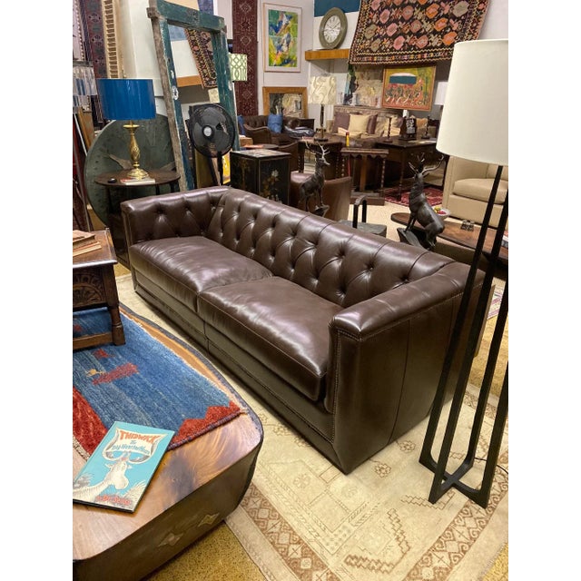 Contemporary Olivia & Quinn Modern Button and Tufted “Spellbound Leather” Sofa For Sale - Image 12 of 12