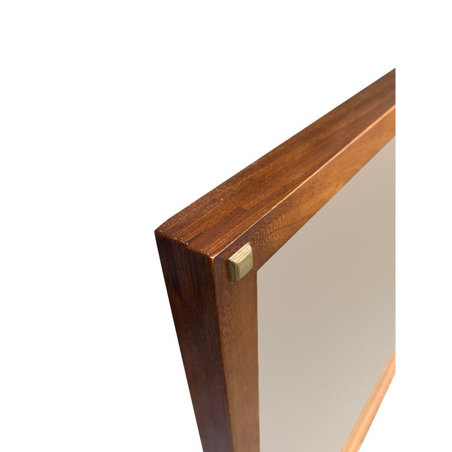 Vintage Mid Century Modern Wall Mirror With Brass Accents by Lane Tuxedo Line Design. Attributed Solid great quality. Wood...