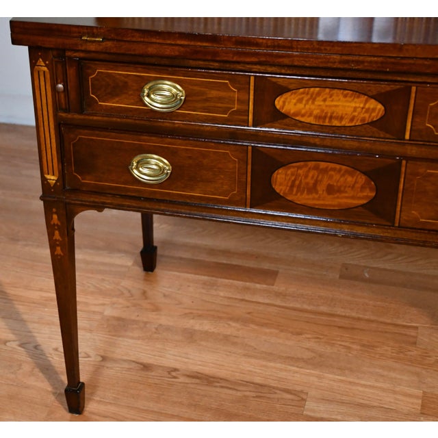 1920 Antique English Edwardian Mahogany Inlaid Secretary / Tambour Writing Desk For Sale - Image 6 of 13