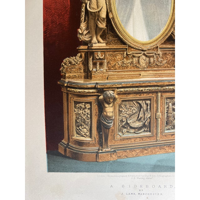 Antique Victorian Chromolithograph "A Sideboard" by J. Lamb, Manchester, Plate 243, England, C. 1870 For Sale - Image 4 of 6