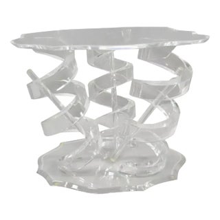 Vintage Mid Century Modern Lucite Spiral Coil Curly Cue Side Table Coffee Table For Sale