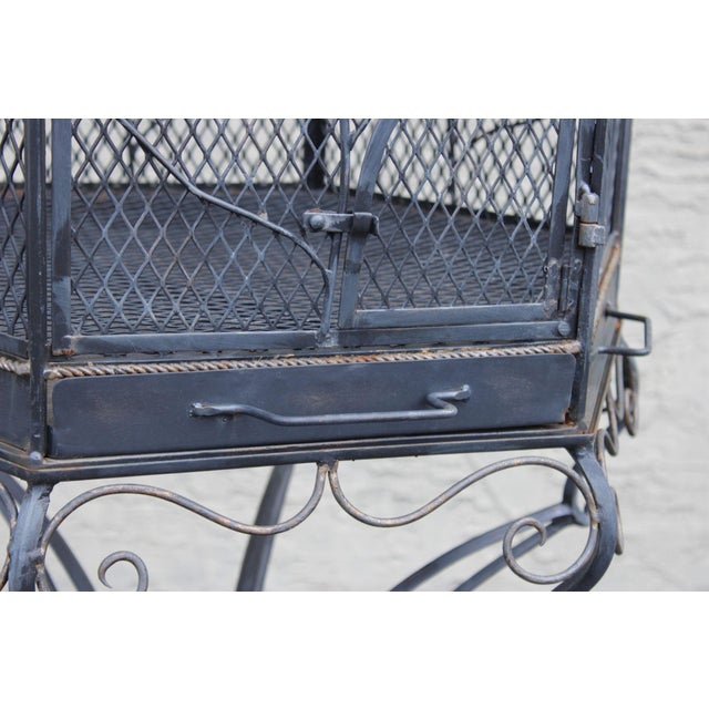 Vintage Wrought Iron Garden Bird Cage On Stand For Sale - Image 9 of 18