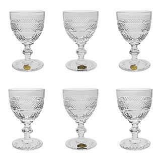 Late 20th Century Saint-Louis Crystal Red Wine Goblets Trianon Pattern France Barware Signed - Set of Six For Sale