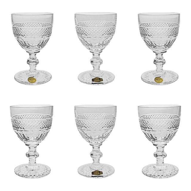 Late 20th Century Saint-Louis Crystal Red Wine Goblets Trianon Pattern France Barware Signed - Set of Six For Sale