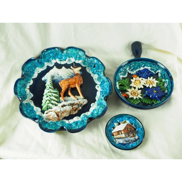 1950s French Vallauris Majolica Trompe l'Oeil Mountain Themed Wall Plates - Set of 3 For Sale - Image 9 of 10