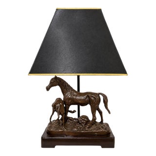 Vintage Lamp Breyer Horse and Foal Figurine Equestrian Table Lamp Bronze For Sale