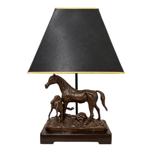 Vintage Lamp Breyer Horse and Foal Figurine Equestrian Table Lamp Bronze For Sale