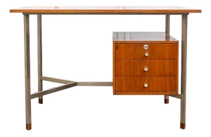 Nickel-Plated Metal and Teak Desk, Italy, 1960s