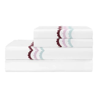 Celerie Kemble + Hamburg House Whimsical Wine Scallop Full Sheet Set - 4 Pieces For Sale
