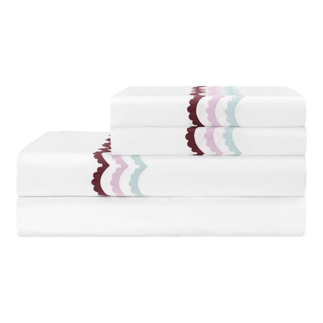 Celerie Kemble + Hamburg House Whimsical Wine Scallop Full Sheet Set - 4 Pieces For Sale