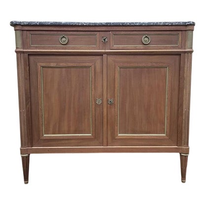 Louis VII Style Low Sideboard in Mahogany and Marble For Sale