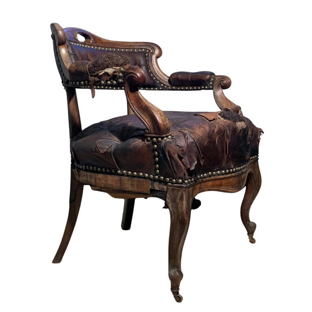 Antique Victorian Brown Leather Chair For Sale - Image 10 of 10