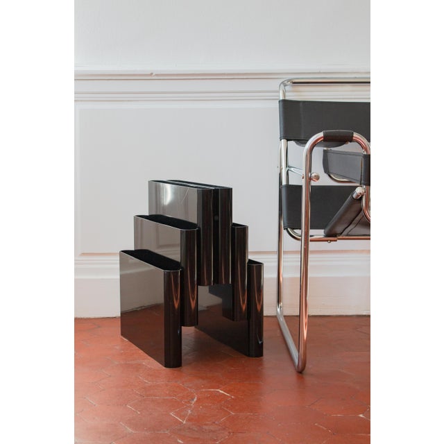 1970s Vintage Giotto Stoppino Magazine Rack for Kartell, Model 4675, Glossy Black, Original 1970s Edition by Giotto Stoppino For Sale - Image 5 of 14