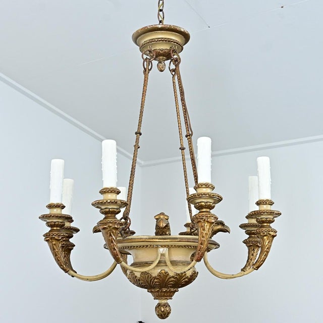 Wood 19th Century French Carved and Painted Chandelier For Sale - Image 7 of 16